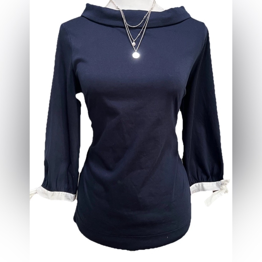 Talbots Navy Blouse with White Trim